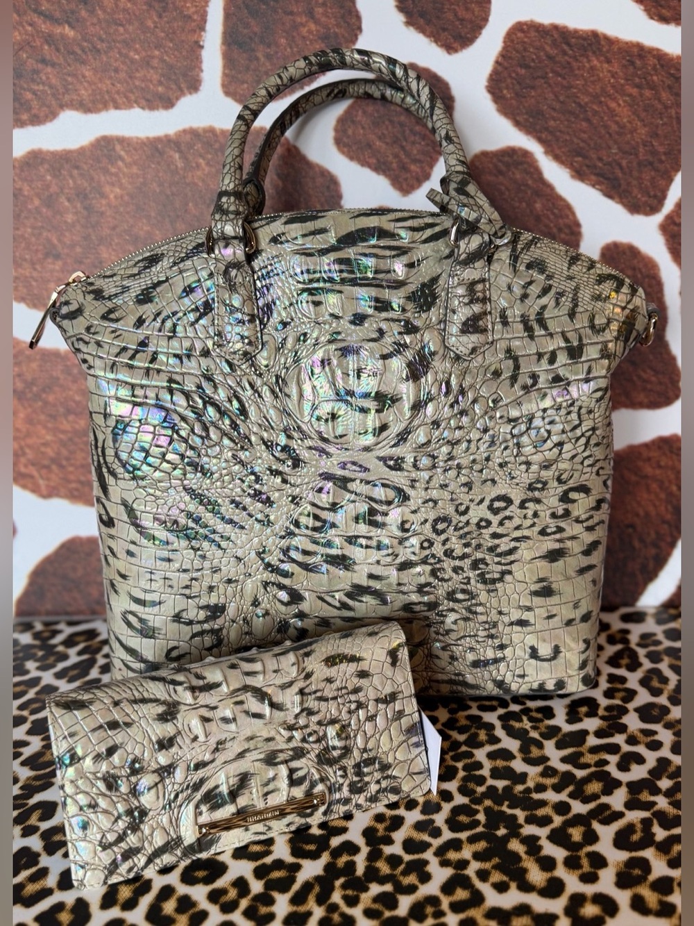 NWT BRAHMIN LARGE DUXBURY OBSESSION Animal Print With Wallet Leopard Cheetah - Picture 13 of 16